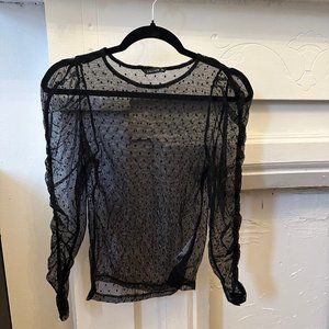 Polka-Dot Mesh Black Long-Sleeve Top